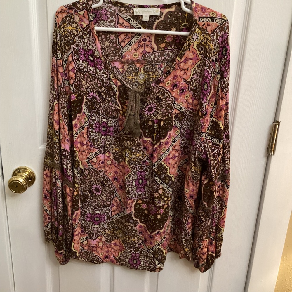 Suzanne Betro Pink and Brown Printed V-Neck Tunic